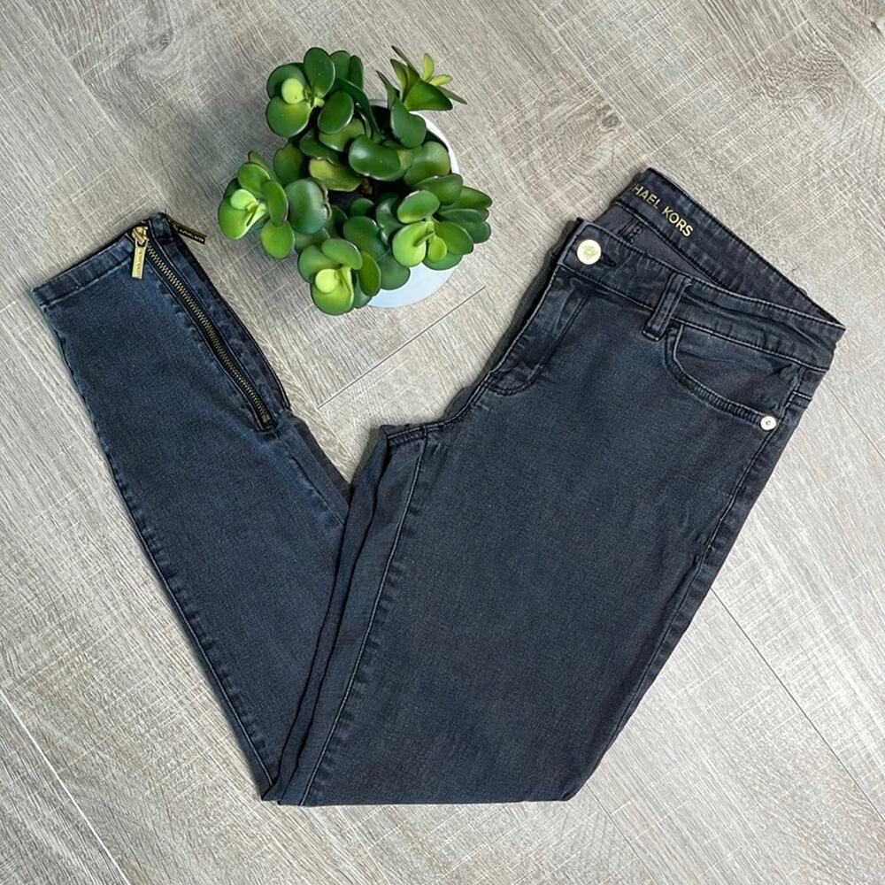 MICHAEL KORS Women's Faded Black Wash Skinny Ankle Zip Jeans